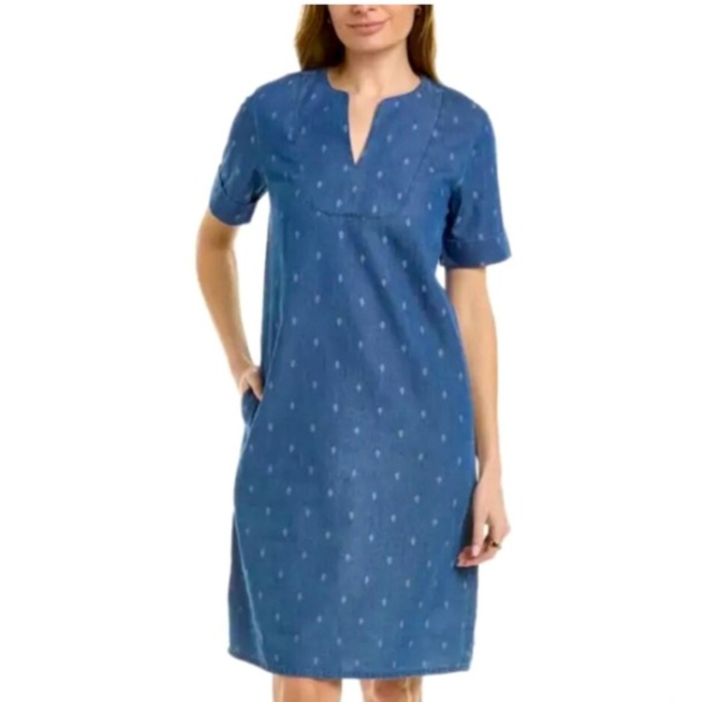 J. McLaughlin Leandre Blue Denim Tunic Shift Dress with Pockets, Small